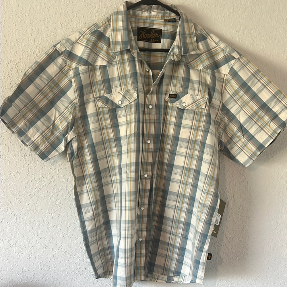 Howler Brothers H Bar B Blue and White Casual Pearl Snap
